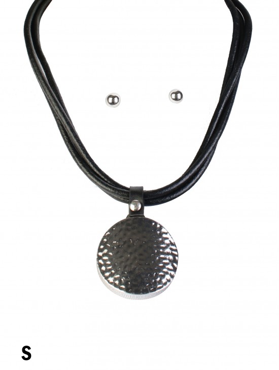 Multi-Rope Solid Circle Pendant Necklace & Earring Set
